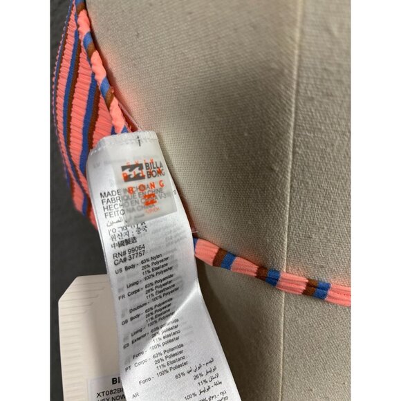 Billabong Striped "Hey Now" Bikini Top Coral/Blue Adjustable Ties Small NWT's - Picture 7 of 8